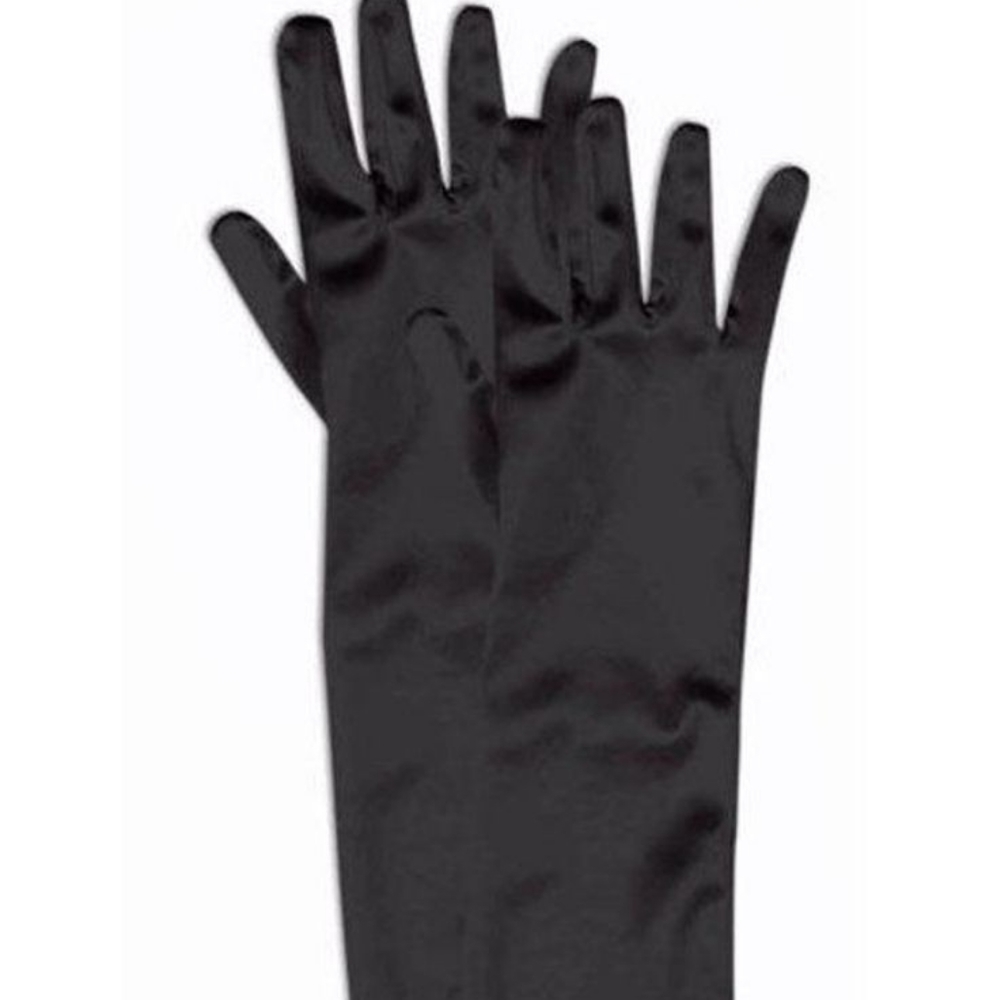 Black Satin Opera Gloves Gatsby Gloves Below Albow 15" - Picture 6 of 9
